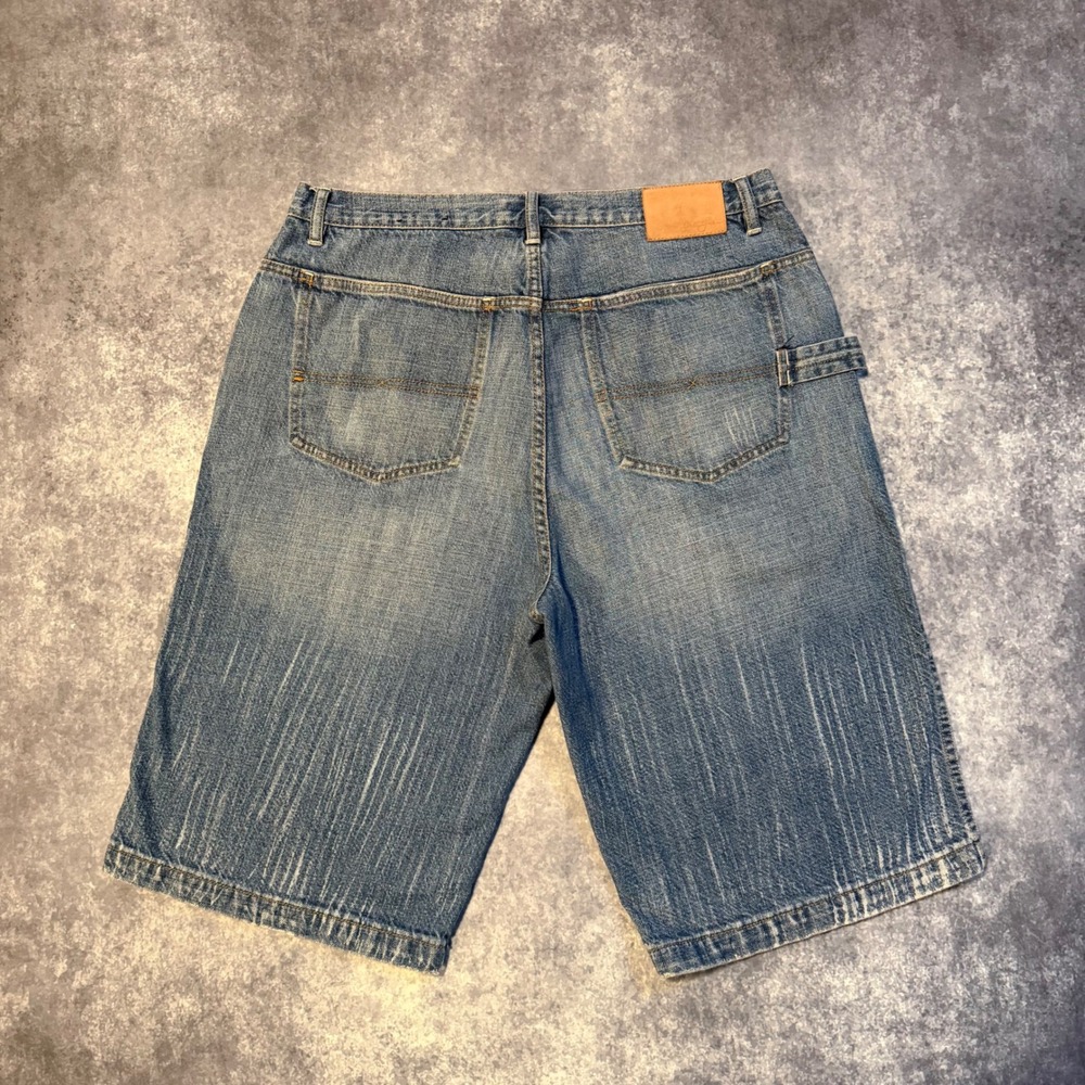 Y2K Sean John Mens Blue Denim Carpenter Shorts Size 34 Baggy Hip Hop Embroidered